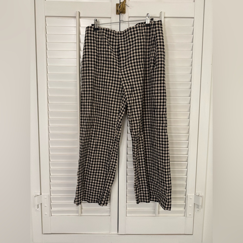 GAP Black and Natural Gingham cropped linen pants size 10